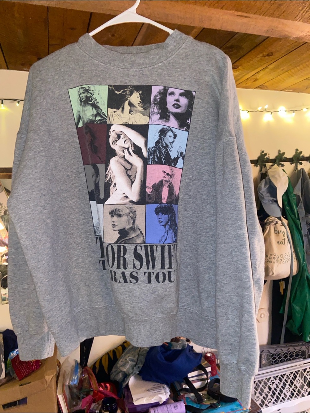 Taylor Swift Heather Gray Crewneck with Pastel Photo-Block Print